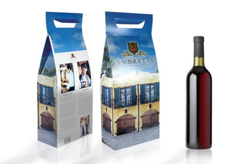 Custom bottle carry design by Salani Design And Merchandising for Andretti winery