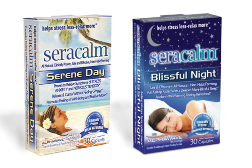 Custom package and graphic design by Salani Design And Merchandising for seracalm stress-less capulse